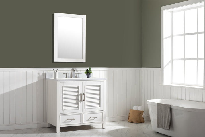 Estate 36" Single Vanity with White Quartz Top - Design Element Bath Kitchen - Bathroom Vanity - Golden Oak with Matte Black Hardware