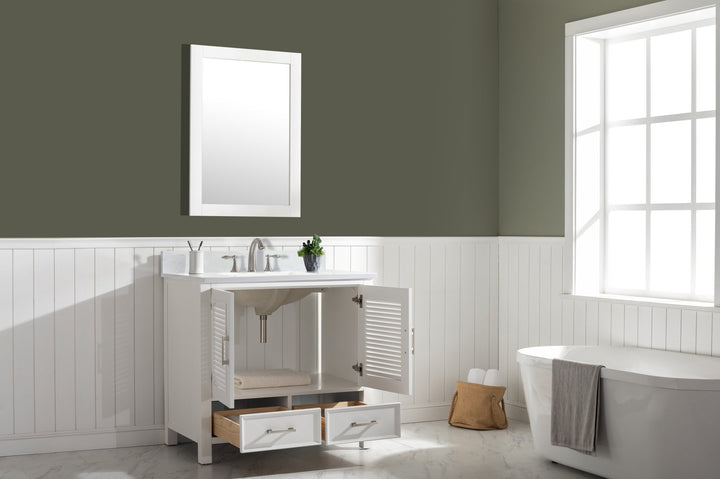 Estate 36" Single Vanity with White Quartz Top - Design Element Bath Kitchen - Bathroom Vanity - Golden Oak with Matte Black Hardware
