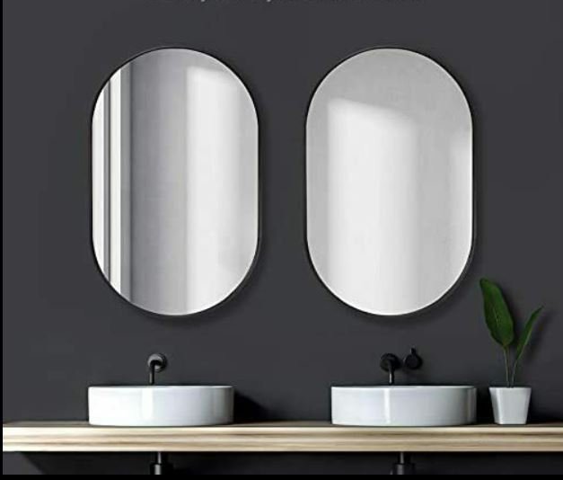 Vera 24" x 32" Oval Vanity Mirror with Metal Frame - Design Element Bath Kitchen - Mirror - Matte Black