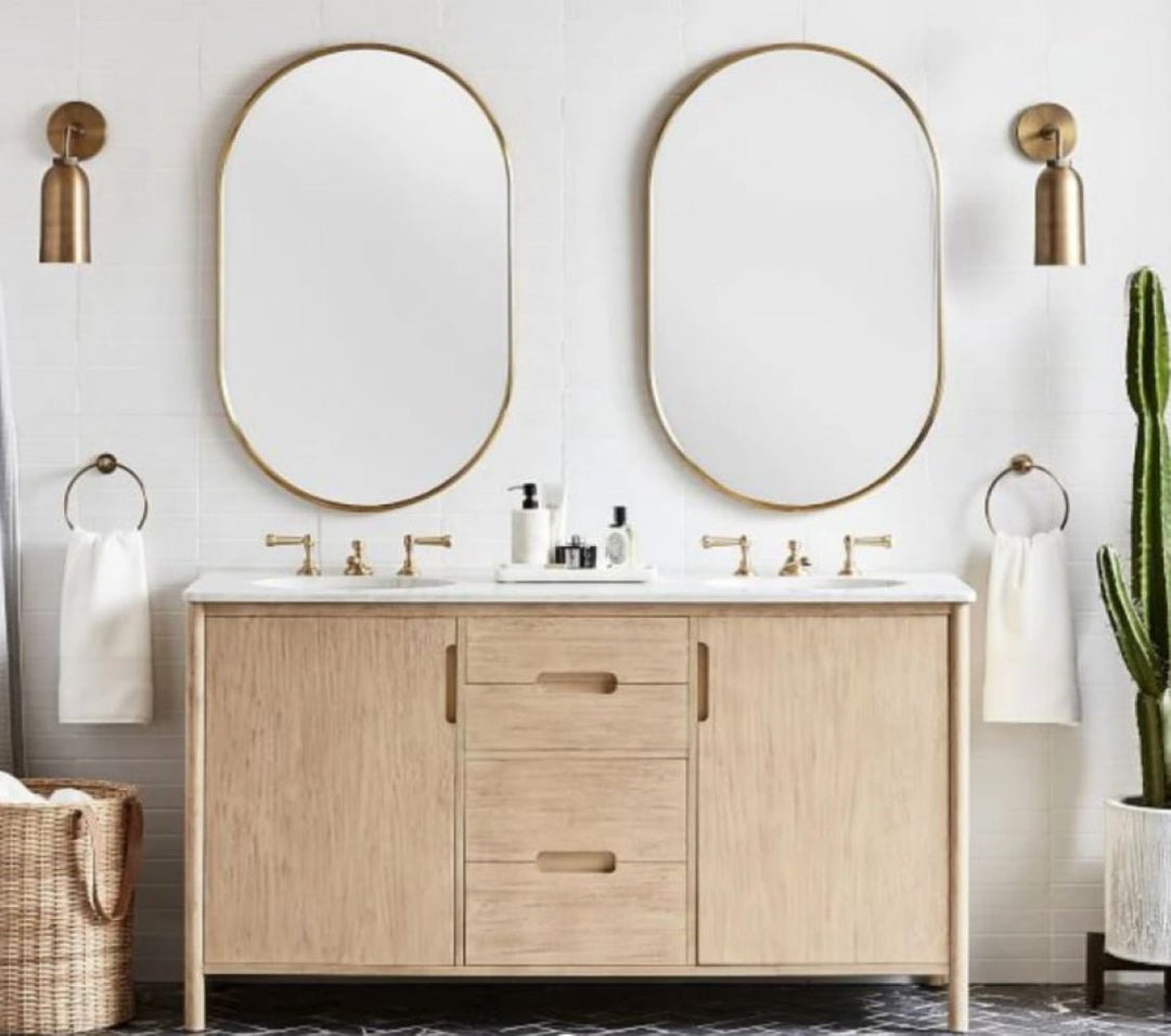 Vera 24" x 32" Oval Vanity Mirror with Metal Frame - Design Element Bath Kitchen - Mirror - Gold