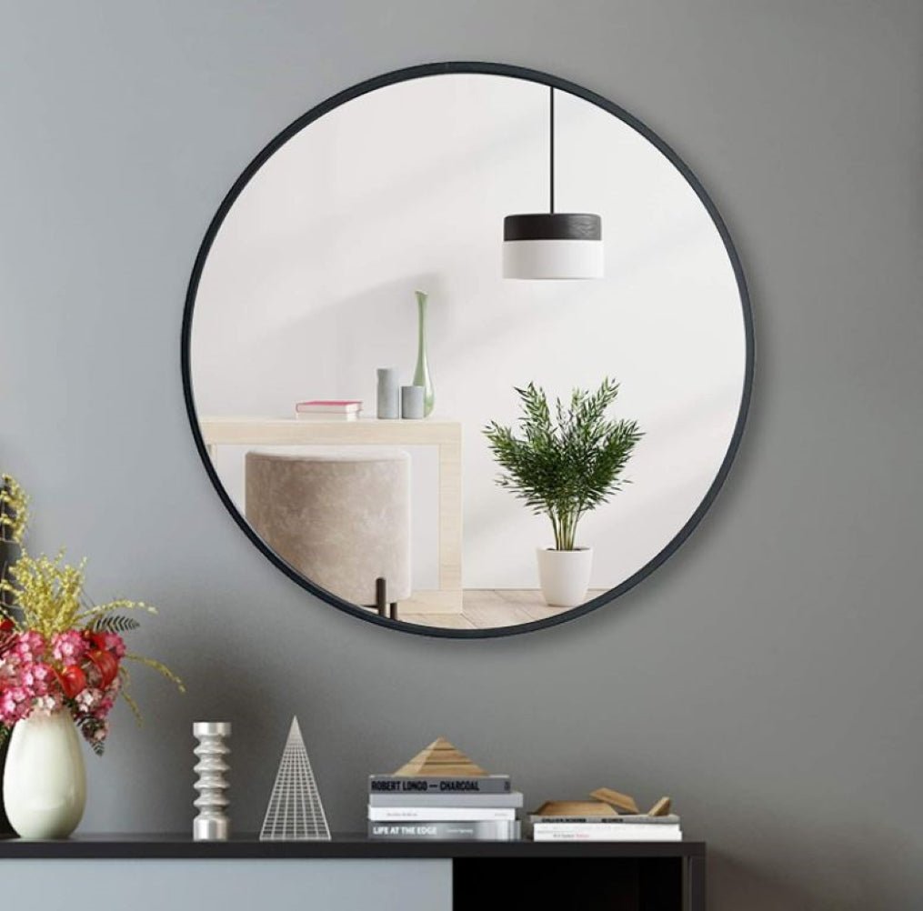 Vera 28" x 28" Round Vanity Mirror with Stainless Steel Frame - Design Element Bath Kitchen - Mirror - Matte Black