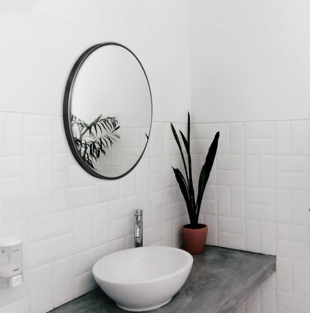 Vera 28" x 28" Round Vanity Mirror with Stainless Steel Frame - Design Element Bath Kitchen - Mirror - Matte Black