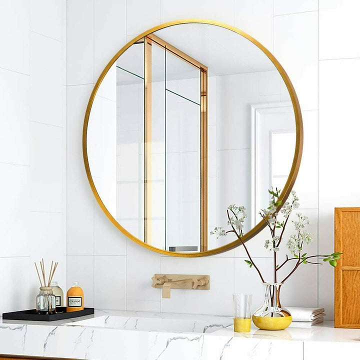 Vera 28" x 28" Round Vanity Mirror with Stainless Steel Frame - Design Element Bath Kitchen - Mirror - Gold