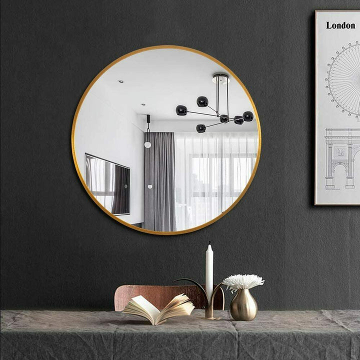 Vera 28" x 28" Round Vanity Mirror with Stainless Steel Frame - Design Element Bath Kitchen - Mirror - Gold