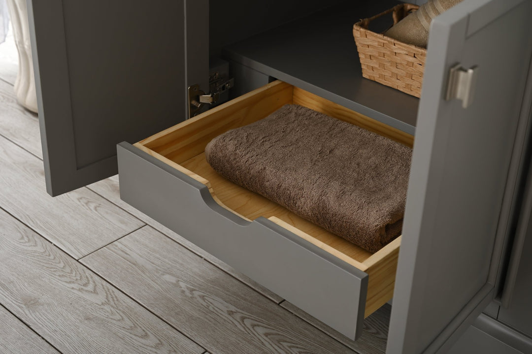 Milano 30" Single Sink Vanity with White Quartz Top - Design Element Bath Kitchen - Bathroom Vanity - Navy with Satin Gold Hardware