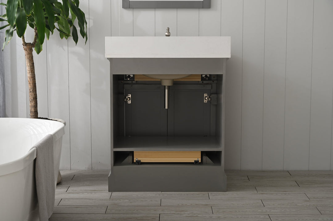 Milano 30" Single Sink Vanity with White Quartz Top - Design Element Bath Kitchen - Bathroom Vanity - Navy with Satin Gold Hardware