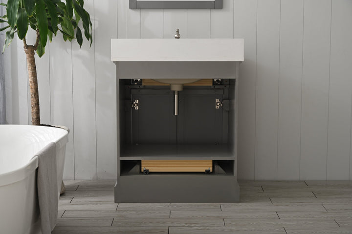 Milano 30" Single Sink Vanity with White Quartz Top - Design Element Bath Kitchen - Bathroom Vanity - Navy with Satin Gold Hardware