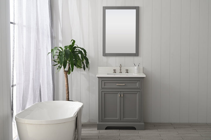 Milano 30" Single Sink Vanity with White Quartz Top - Design Element Bath Kitchen - Bathroom Vanity - Navy with Satin Gold Hardware