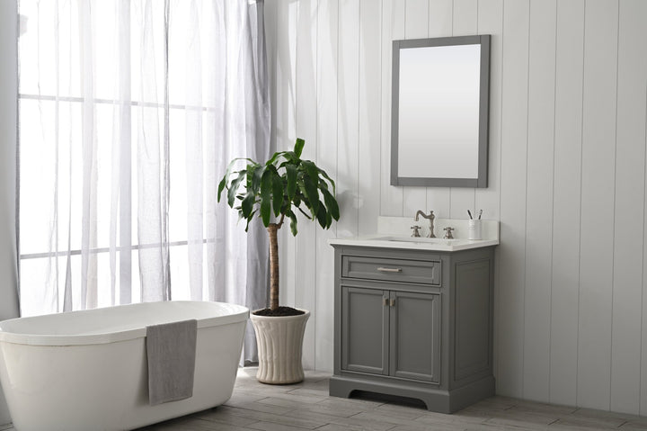 Milano 30" Single Sink Vanity with White Quartz Top - Design Element Bath Kitchen - Bathroom Vanity - Navy with Satin Gold Hardware