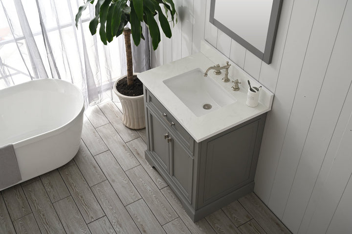 Milano 30" Single Sink Vanity with White Quartz Top - Design Element Bath Kitchen - Bathroom Vanity - Navy with Satin Gold Hardware