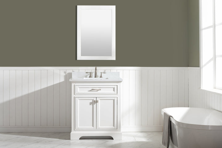 Milano 30" Single Sink Vanity with White Quartz Top - Design Element Bath Kitchen - Bathroom Vanity - White with Silver Satin Hardware