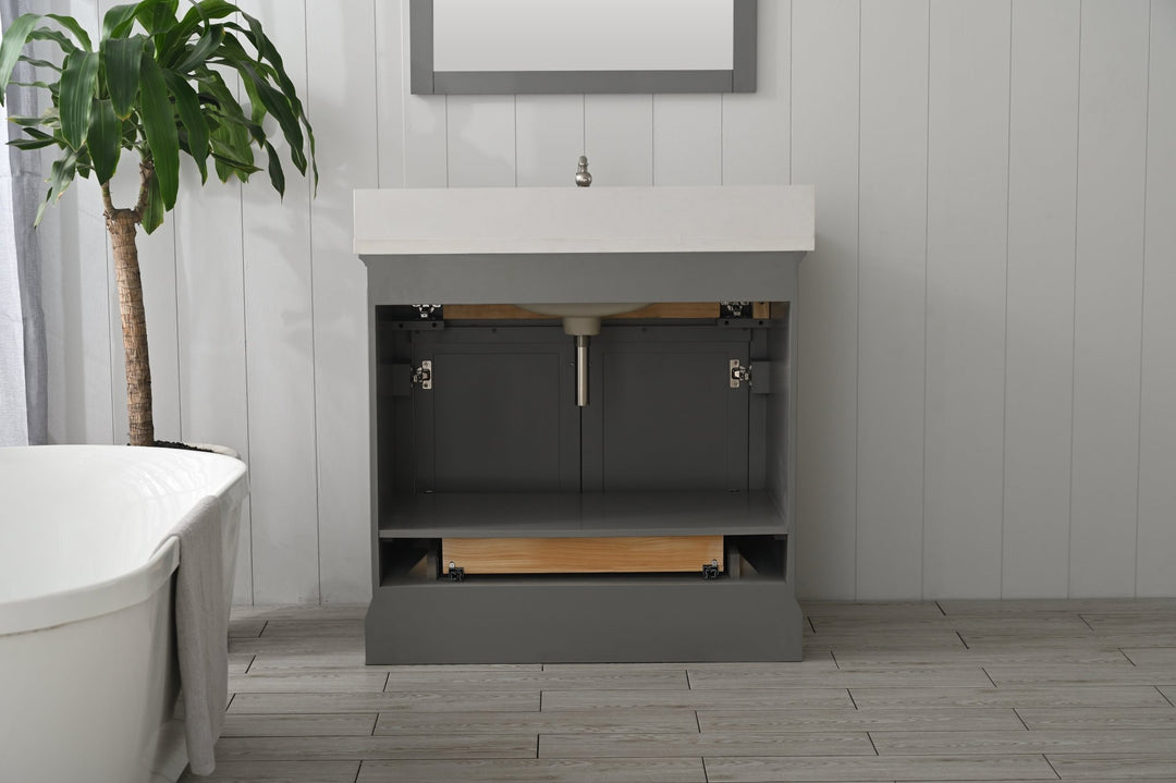 Milano 36" Single Sink Vanity with White Quartz Top - Design Element Bath Kitchen - Bathroom Vanity - Navy with Satin Gold Hardware