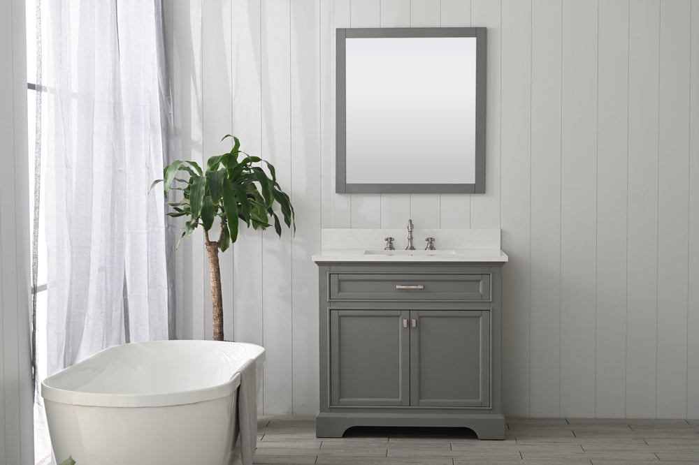 Milano 36" Single Sink Vanity with White Quartz Top - Design Element Bath Kitchen - Bathroom Vanity - Navy with Satin Gold Hardware