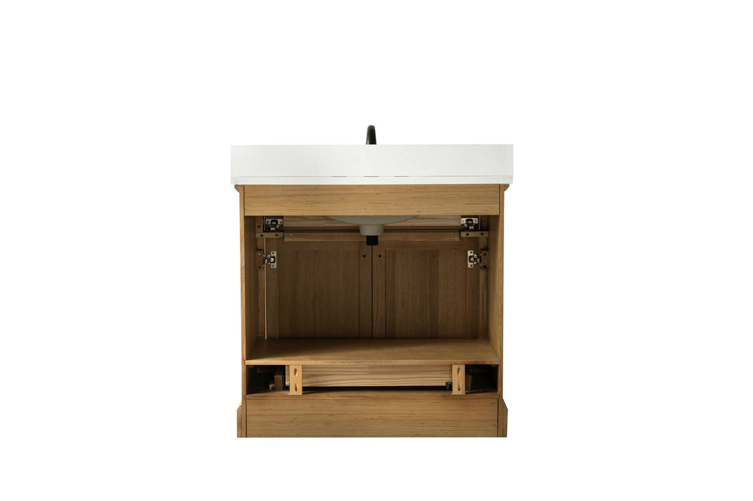 Milano 36" Single Sink Vanity with White Quartz Top - Design Element Bath Kitchen - Bathroom Vanity - Navy with Satin Gold Hardware