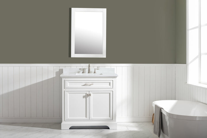 Milano 36" Single Sink Vanity with White Quartz Top - Design Element Bath Kitchen - Bathroom Vanity - Navy with Satin Gold Hardware