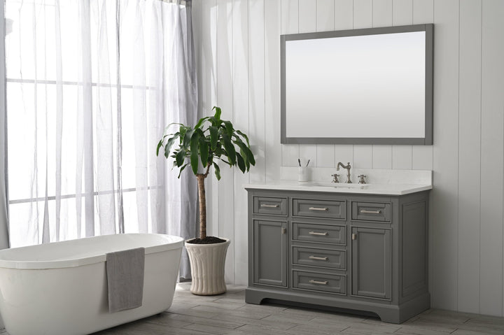 Milano 48" Single Sink Vanity with White Quartz Top - Design Element Bath Kitchen - Bathroom Vanity - Navy with Satin Gold Hardware