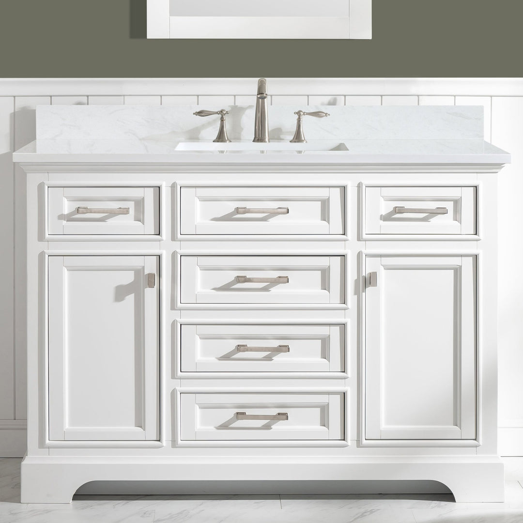Milano 48" Single Sink Vanity with White Quartz Top - Design Element Bath Kitchen - Bathroom Vanity - Navy with Satin Gold Hardware