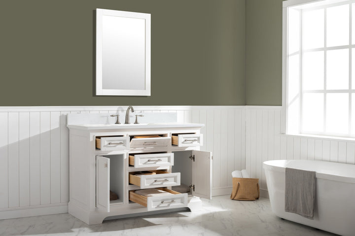 Milano 48" Single Sink Vanity with White Quartz Top - Design Element Bath Kitchen - Bathroom Vanity - Navy with Satin Gold Hardware