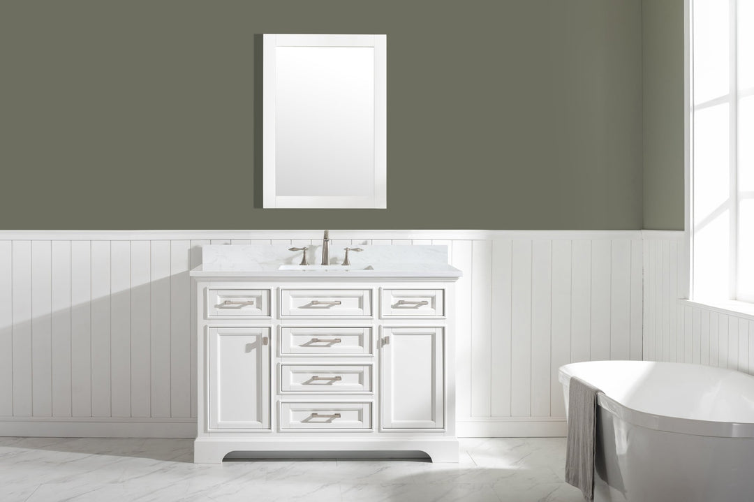 Milano 48" Single Sink Vanity with White Quartz Top - Design Element Bath Kitchen - Bathroom Vanity - Navy with Satin Gold Hardware