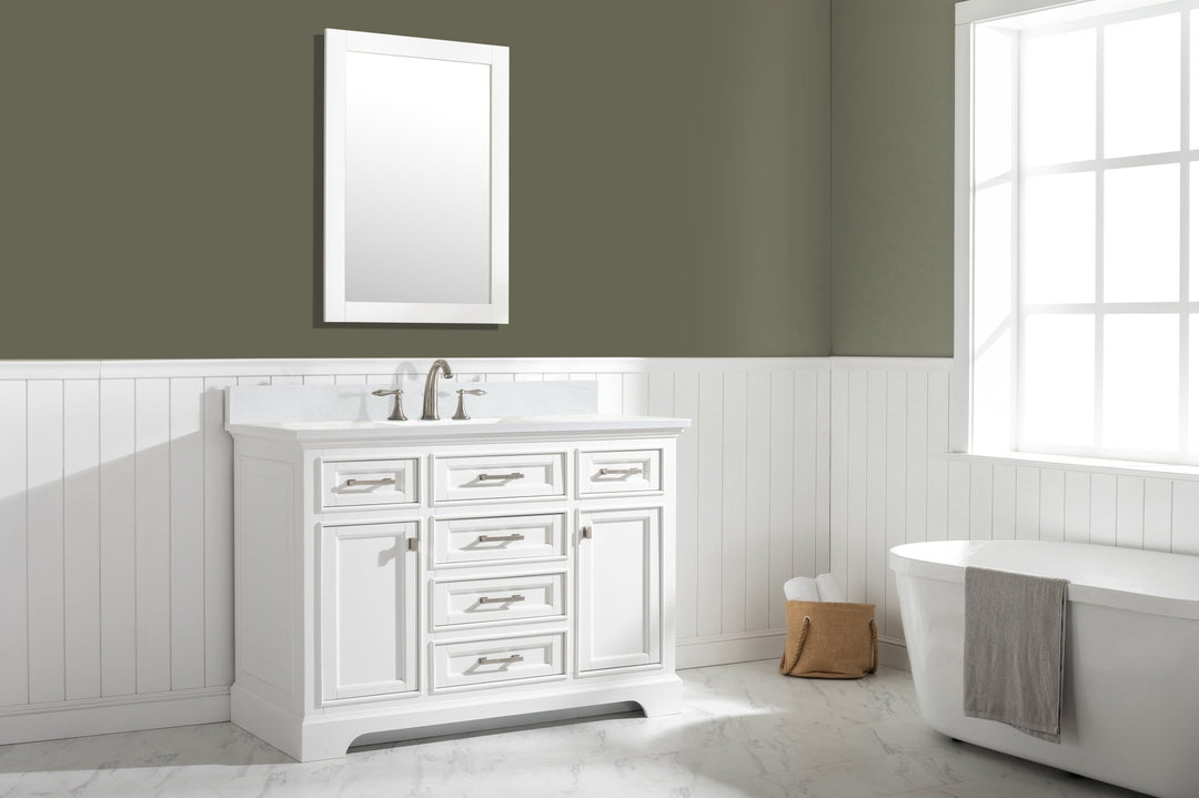 Milano 48" Single Sink Vanity with White Quartz Top - Design Element Bath Kitchen - Bathroom Vanity - Navy with Satin Gold Hardware
