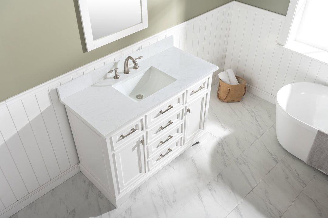 Milano 48" Single Sink Vanity with White Quartz Top - Design Element Bath Kitchen - Bathroom Vanity - Navy with Satin Gold Hardware