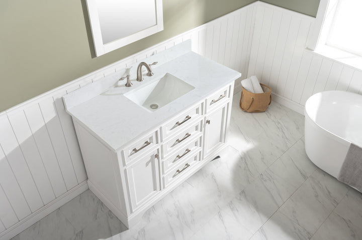 Milano 48" Single Sink Vanity with White Quartz Top - Design Element Bath Kitchen - Bathroom Vanity - Navy with Satin Gold Hardware