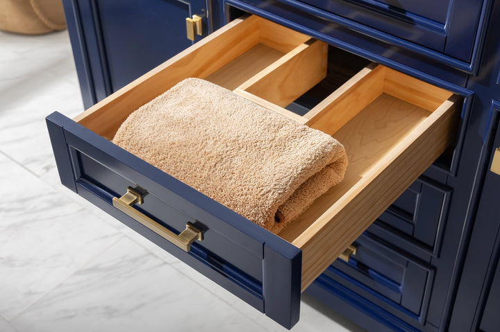 Milano 54" Single Sink Vanity with White Quartz Top - Design Element Bath Kitchen - Bathroom Vanity - Navy with Satin Gold Hardware