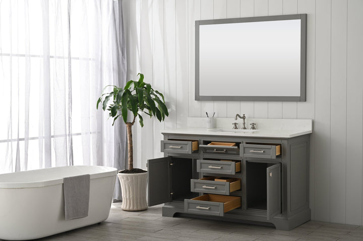 Milano 54" Single Sink Vanity with White Quartz Top - Design Element Bath Kitchen - Bathroom Vanity - Navy with Satin Gold Hardware