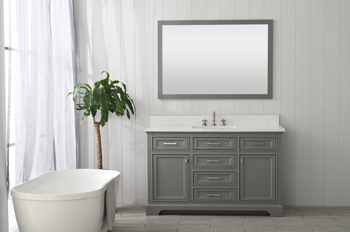 Milano 54" Single Sink Vanity with White Quartz Top - Design Element Bath Kitchen - Bathroom Vanity - Navy with Satin Gold Hardware