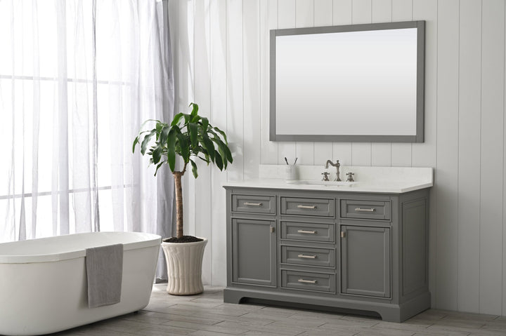 Milano 54" Single Sink Vanity with White Quartz Top - Design Element Bath Kitchen - Bathroom Vanity - Navy with Satin Gold Hardware