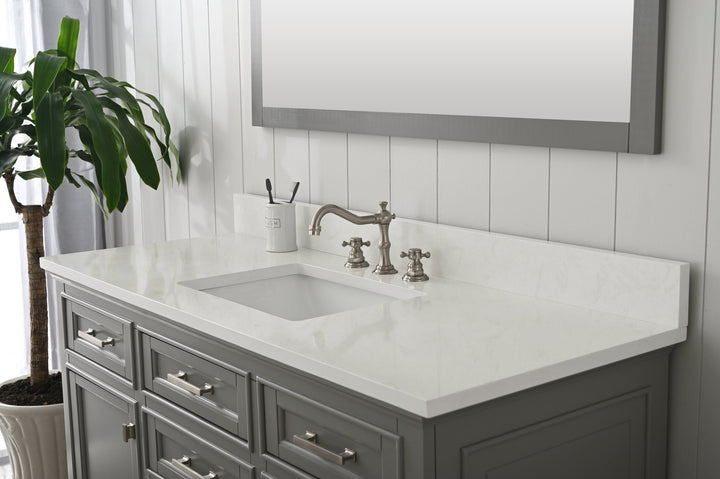 Milano 54" Single Sink Vanity with White Quartz Top - Design Element Bath Kitchen - Bathroom Vanity - Navy with Satin Gold Hardware