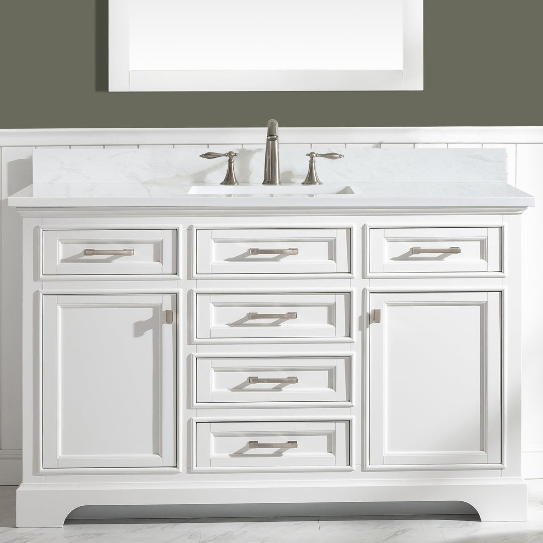 Milano 54" Single Sink Vanity with White Quartz Top - Design Element Bath Kitchen - Bathroom Vanity - Navy with Satin Gold Hardware