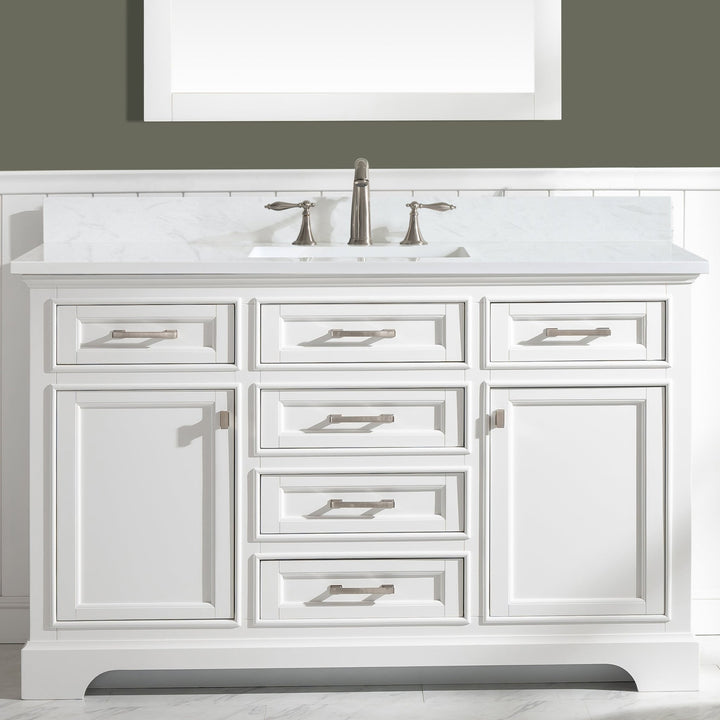 Milano 54" Single Sink Vanity with White Quartz Top - Design Element Bath Kitchen - Bathroom Vanity - Navy with Satin Gold Hardware
