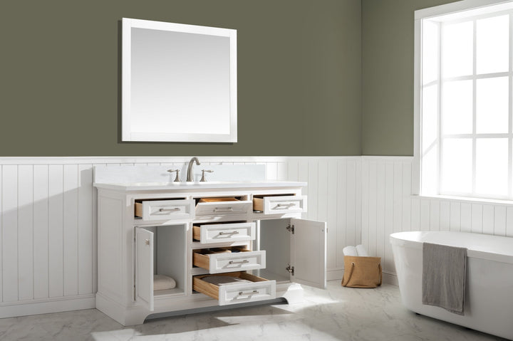 Milano 54" Single Sink Vanity with White Quartz Top - Design Element Bath Kitchen - Bathroom Vanity - Navy with Satin Gold Hardware