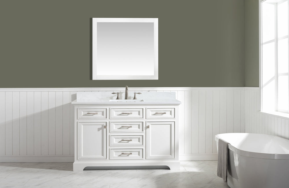 Milano 54" Single Sink Vanity with White Quartz Top - Design Element Bath Kitchen - Bathroom Vanity - Navy with Satin Gold Hardware