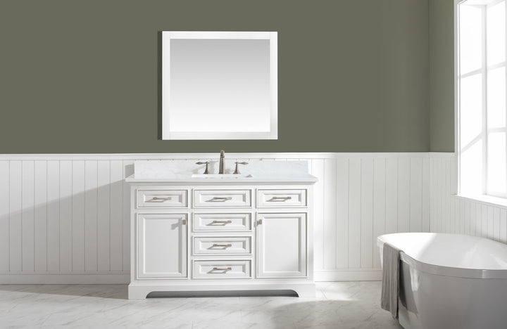Milano 54" Single Sink Vanity with White Quartz Top - Design Element Bath Kitchen - Bathroom Vanity - Navy with Satin Gold Hardware