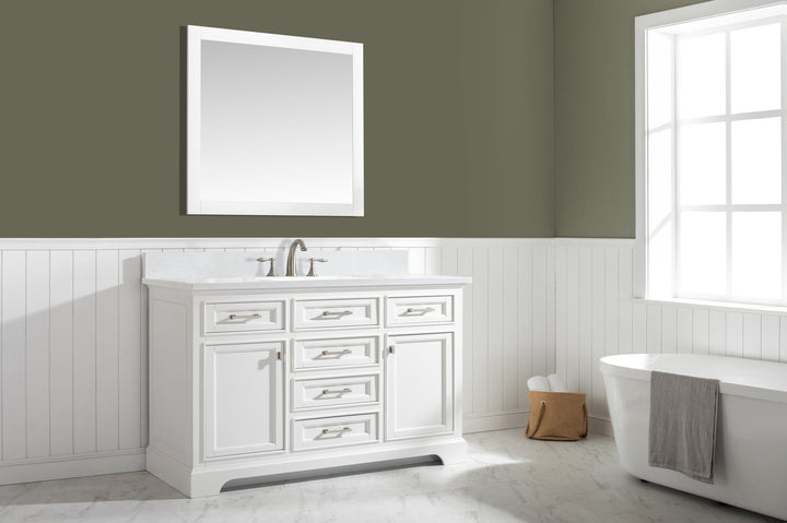 Milano 54" Single Sink Vanity with White Quartz Top - Design Element Bath Kitchen - Bathroom Vanity - Navy with Satin Gold Hardware