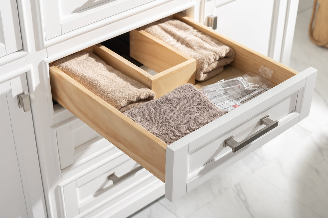 Milano 54" Single Sink Vanity with White Quartz Top - Design Element Bath Kitchen - Bathroom Vanity - Navy with Satin Gold Hardware
