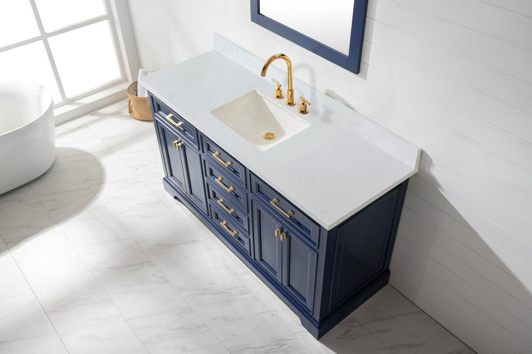 Milano 60" Single Sink Vanity with White Quartz Top - Design Element Bath Kitchen - Bathroom Vanity - Heritage Oak with Matte Black Hardware