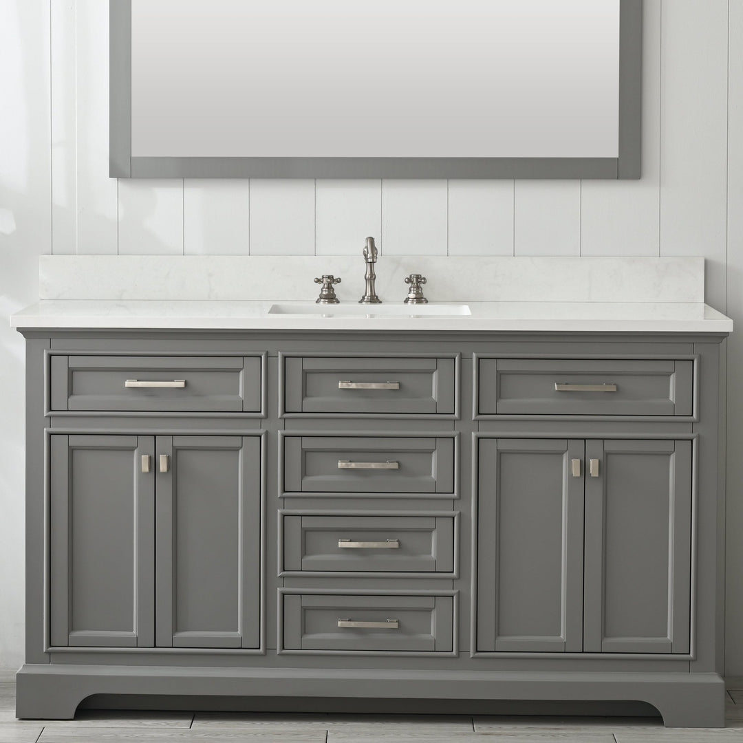 Milano 60" Single Sink Vanity with White Quartz Top - Design Element Bath Kitchen - Bathroom Vanity - Heritage Oak with Matte Black Hardware