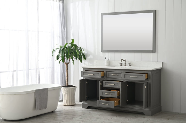 Milano 60" Single Sink Vanity with White Quartz Top - Design Element Bath Kitchen - Bathroom Vanity - Heritage Oak with Matte Black Hardware