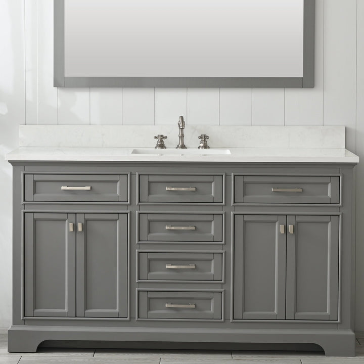 Milano 60" Single Sink Vanity with White Quartz Top - Design Element Bath Kitchen - Bathroom Vanity - Gray with Silver Satin Hardware