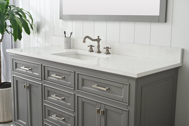 Milano 60" Single Sink Vanity with White Quartz Top - Design Element Bath Kitchen - Bathroom Vanity - Heritage Oak with Matte Black Hardware
