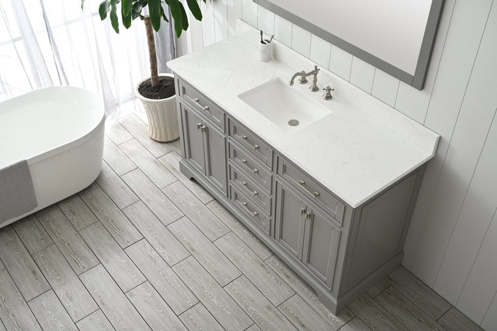 Milano 60" Single Sink Vanity with White Quartz Top - Design Element Bath Kitchen - Bathroom Vanity - Heritage Oak with Matte Black Hardware
