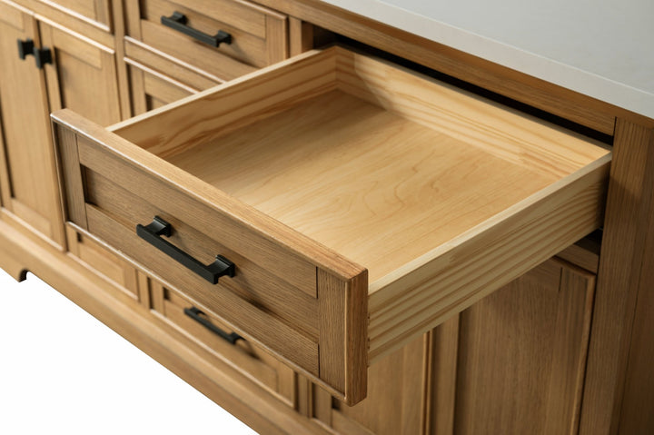 Milano 60" Single Sink Vanity with White Quartz Top - Design Element Bath Kitchen - Bathroom Vanity - Heritage Oak with Matte Black Hardware