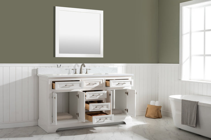 Milano 60" Single Sink Vanity with White Quartz Top - Design Element Bath Kitchen - Bathroom Vanity - Heritage Oak with Matte Black Hardware