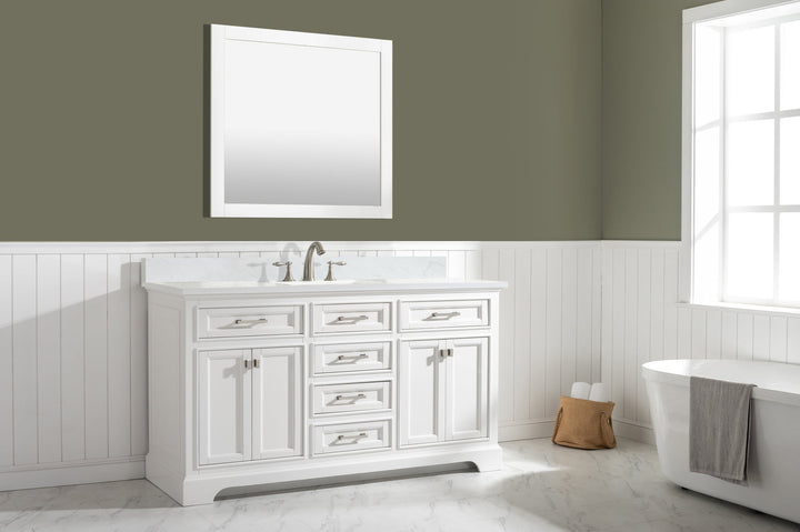 Milano 60" Single Sink Vanity with White Quartz Top - Design Element Bath Kitchen - Bathroom Vanity - Heritage Oak with Matte Black Hardware