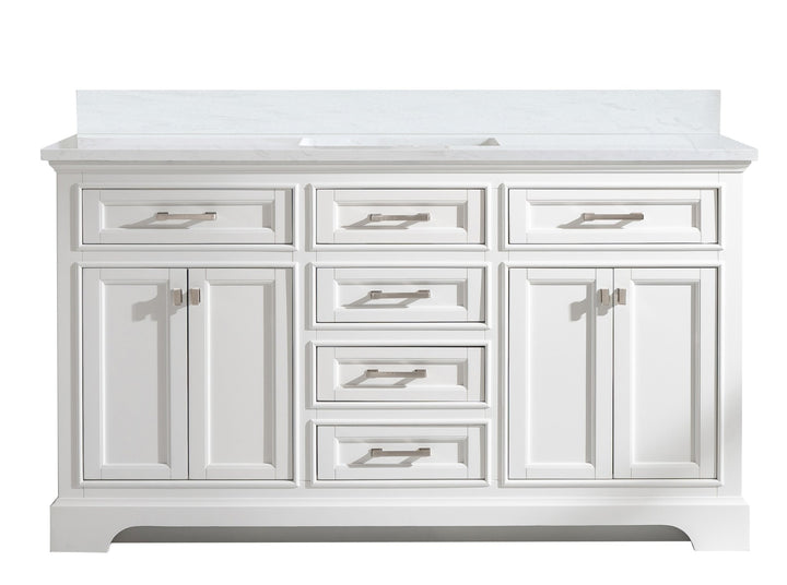 Milano 60" Single Sink Vanity with White Quartz Top - Design Element Bath Kitchen - Bathroom Vanity - Heritage Oak with Matte Black Hardware