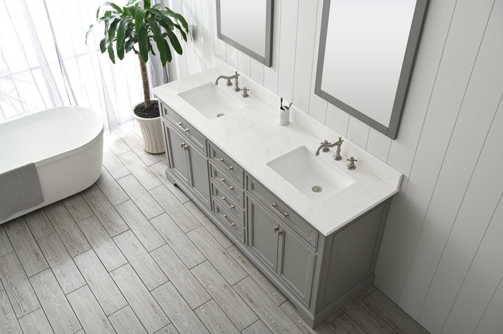Milano 72" Double Sink Vanity with White Quartz Top - Design Element Bath Kitchen - Bathroom Vanity - Navy with Satin Gold Hardware