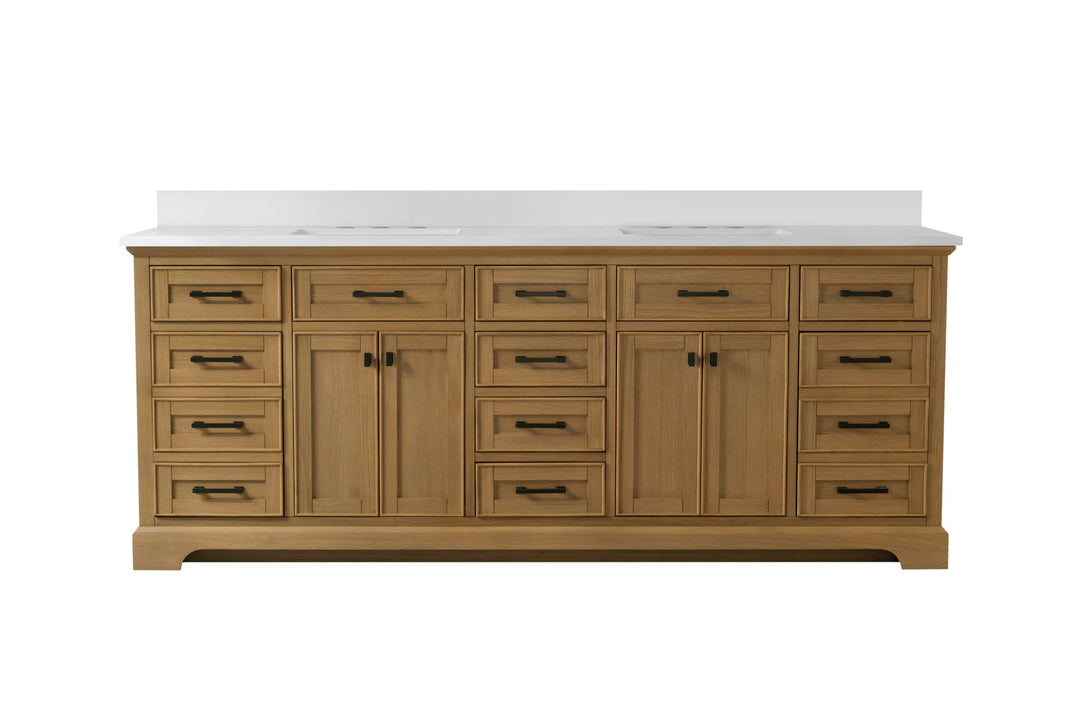 Milano 84" Double Sink Vanity with White Quartz Top - Design Element Bath Kitchen - Bathroom Vanity - Navy with Satin Gold Hardware